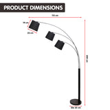NNEDPE Sarantino 3-Light Arc Floor Lamp Adjustable Black Taper Shades