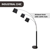 NNEDPE Sarantino 3-Light Arc Floor Lamp Adjustable Black Taper Shades