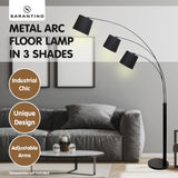 NNEDPE Sarantino 3-Light Arc Floor Lamp Adjustable Black Taper Shades