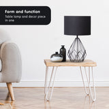 NNEDPE Sarantino Metal Wire Table Lamp in Black Finish With Black Drum Shade