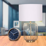 NNEDPE Sarantino Rose Gold Table Lamp with Linen Drum Shade
