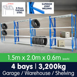 NNEDPE 4 Bay Garage Storage Steel Rack Shelving 6.0m 800kg