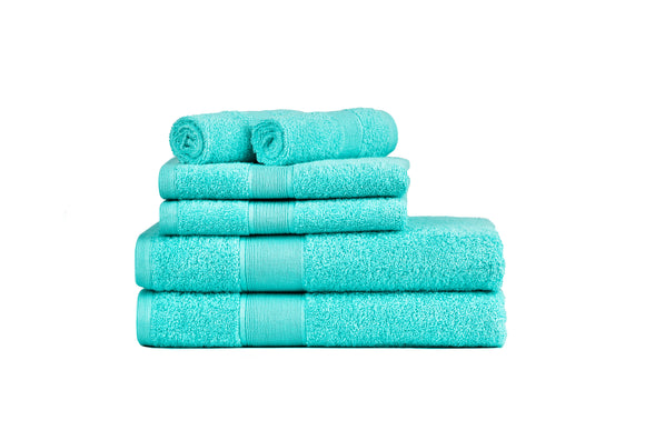 NNEIDS 500GSM 100% Cotton Towel Set -Single Ply carded 6 Pieces -Blue light