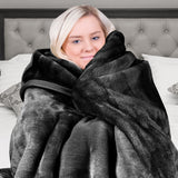 NNEDPE Laura Hill 600GSM Faux Mink Blanket Double-Sided Queen Size - Black
