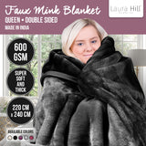 NNEDPE Laura Hill 600GSM Faux Mink Blanket Double-Sided Queen Size - Black