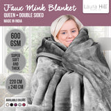 NNEDPE Laura Hill 600GSM Faux Mink Blanket Double-Sided Queen Size - Silver