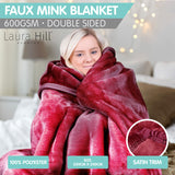 NNEDPE Laura Hill 600GSM Faux Mink Blanket Double-Sided Queen Size - Wine Red