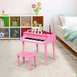 NNECW 30-Key Classic Baby Grand Piano with Bench &amp Music Rack-Pink