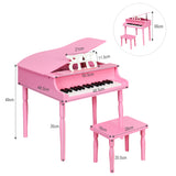 NNECW 30-Key Classic Baby Grand Piano with Bench &amp Music Rack-Pink