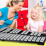 NNECW 30 Note Glockenspiel Xylophone with Wood Base and Metal Keys for Kids