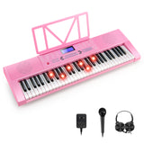 NNECW 61-Key Electric Piano Portable Digital Keyboard with Key Music Stand-Pink