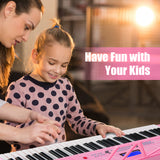 NNECW 61-Key Electric Piano Portable Digital Keyboard with Key Music Stand-Pink