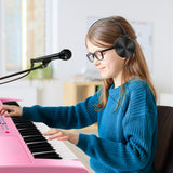 NNECW 61-Key Electric Piano Portable Digital Keyboard with Key Music Stand-Pink
