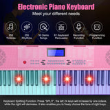 NNECW 61-Key Electric Piano Portable Digital Keyboard with Key Music Stand-Pink