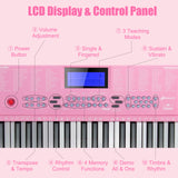 NNECW 61-Key Electric Piano Portable Digital Keyboard with Key Music Stand-Pink