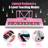 NNECW 61-Key Electric Piano Portable Digital Keyboard with Key Music Stand-Pink