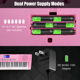 NNECW 61-Key Electric Piano Portable Digital Keyboard with Key Music Stand-Pink