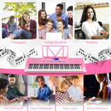 NNECW 61-Key Electric Piano Portable Digital Keyboard with Key Music Stand-Pink