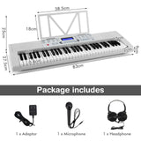 NNECW 61-Key Electric Piano Portable Digital Keyboard with Key Music Stand-White