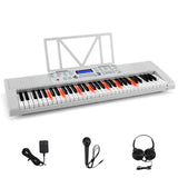 NNECW 61-Key Electric Piano Portable Digital Keyboard with Key Music Stand-White