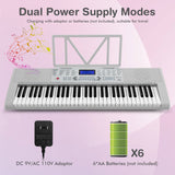 NNECW 61-Key Electric Piano Portable Digital Keyboard with Key Music Stand-White