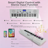 NNECW 61-Key Electric Piano Portable Digital Keyboard with Key Music Stand-White