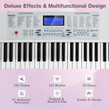 NNECW 61-Key Electric Piano Portable Digital Keyboard with Key Music Stand-White