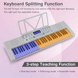 NNECW 61-Key Electric Piano Portable Digital Keyboard with Key Music Stand-White