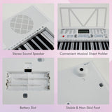 NNECW 61-Key Electric Piano Portable Digital Keyboard with Key Music Stand-White