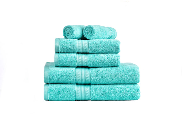NNEIDS 500GSM 100% Cotton Towel Set -Zero Twist 6 Pieces -Blue Light