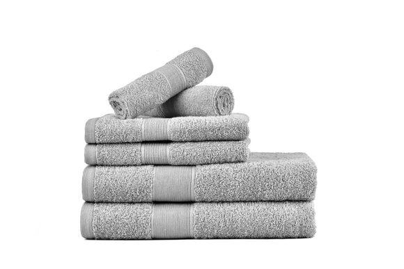 NNEIDS 500GSM 100% Cotton Towel Set -Single Ply carded 6 Pieces -Glacier Grey