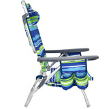 NNECW 2-Pack Folding Backpack 5-Position Beach Chair with Pillow for Outdoor Blue