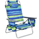 NNECW 2-Pack Folding Backpack 5-Position Beach Chair with Pillow for Outdoor Blue
