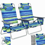 NNECW 2-Pack Folding Backpack 5-Position Beach Chair with Pillow for Outdoor Blue