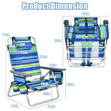 NNECW 2-Pack Folding Backpack 5-Position Beach Chair with Pillow for Outdoor Blue