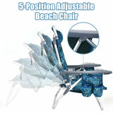 NNECW Set of 2 Folding Beach Chair Set with Headrest and Cup Holder-Blue