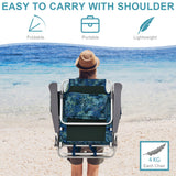 NNECW Set of 2 Folding Beach Chair Set with Headrest and Cup Holder-Blue