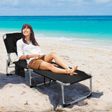 NNECW Folding Beach Lounge Chair with Pillow for Outdoor-Black