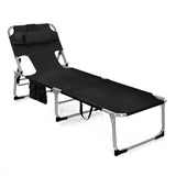 NNECW Folding Beach Lounge Chair with Pillow for Outdoor-Black