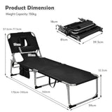 NNECW Folding Beach Lounge Chair with Pillow for Outdoor-Black