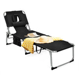 NNECW Folding Beach Lounge Chair with Pillow for Outdoor-Black