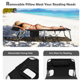 NNECW Folding Beach Lounge Chair with Pillow for Outdoor-Black