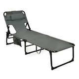 NNECW Folding Beach Lounge Chair with Pillow for Outdoor-Grey