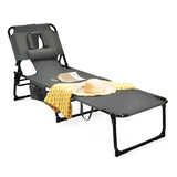 NNECW Folding Beach Lounge Chair with Pillow for Outdoor-Grey