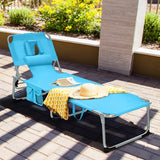 NNECW Folding Beach Lounge Chair with Pillow for Outdoor-Blue