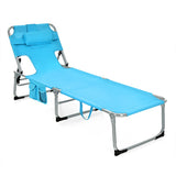 NNECW Folding Beach Lounge Chair with Pillow for Outdoor-Blue