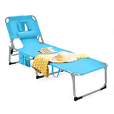 NNECW Folding Beach Lounge Chair with Pillow for Outdoor-Blue