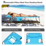 NNECW Folding Beach Lounge Chair with Pillow for Outdoor-Blue