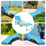 NNECW Folding Beach Lounge Chair with Pillow for Outdoor-Blue