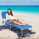 NNECW Folding Beach Lounge Chair with Pillow for Outdoor-Navy